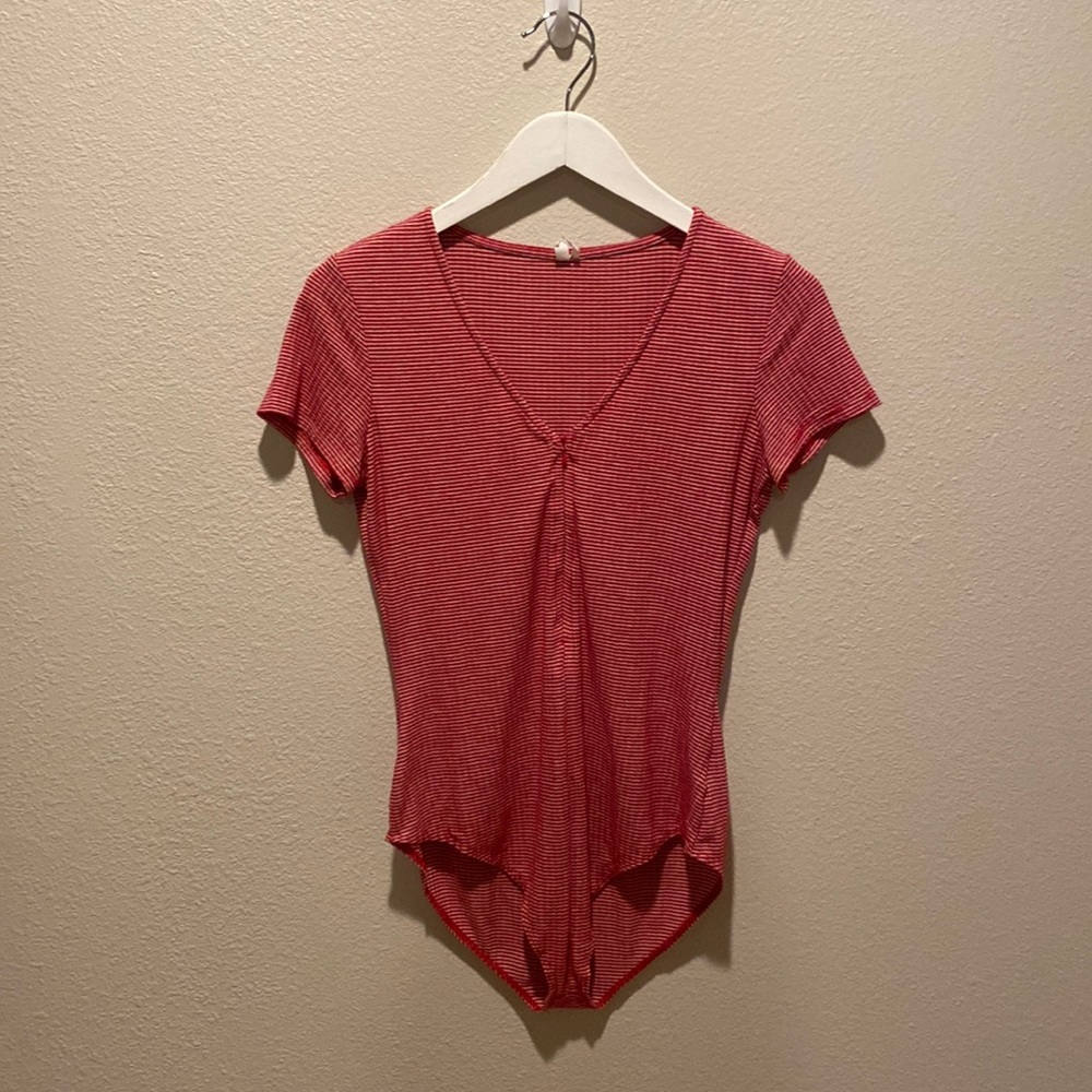 Urban outfitters‎ Out From Under white and red striped bodysuit with zipper M